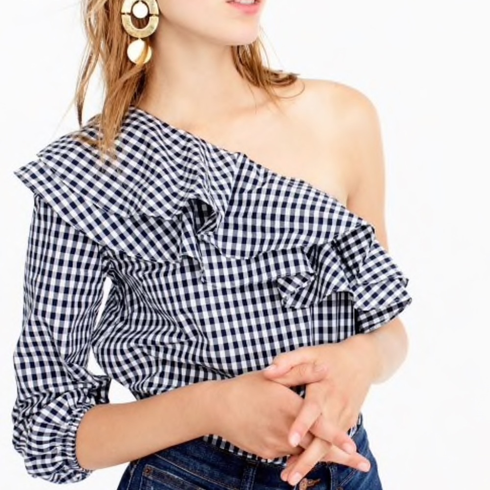 J.Crew One-shoulder Ruffle Top In Stripe - Picture 2 of 7